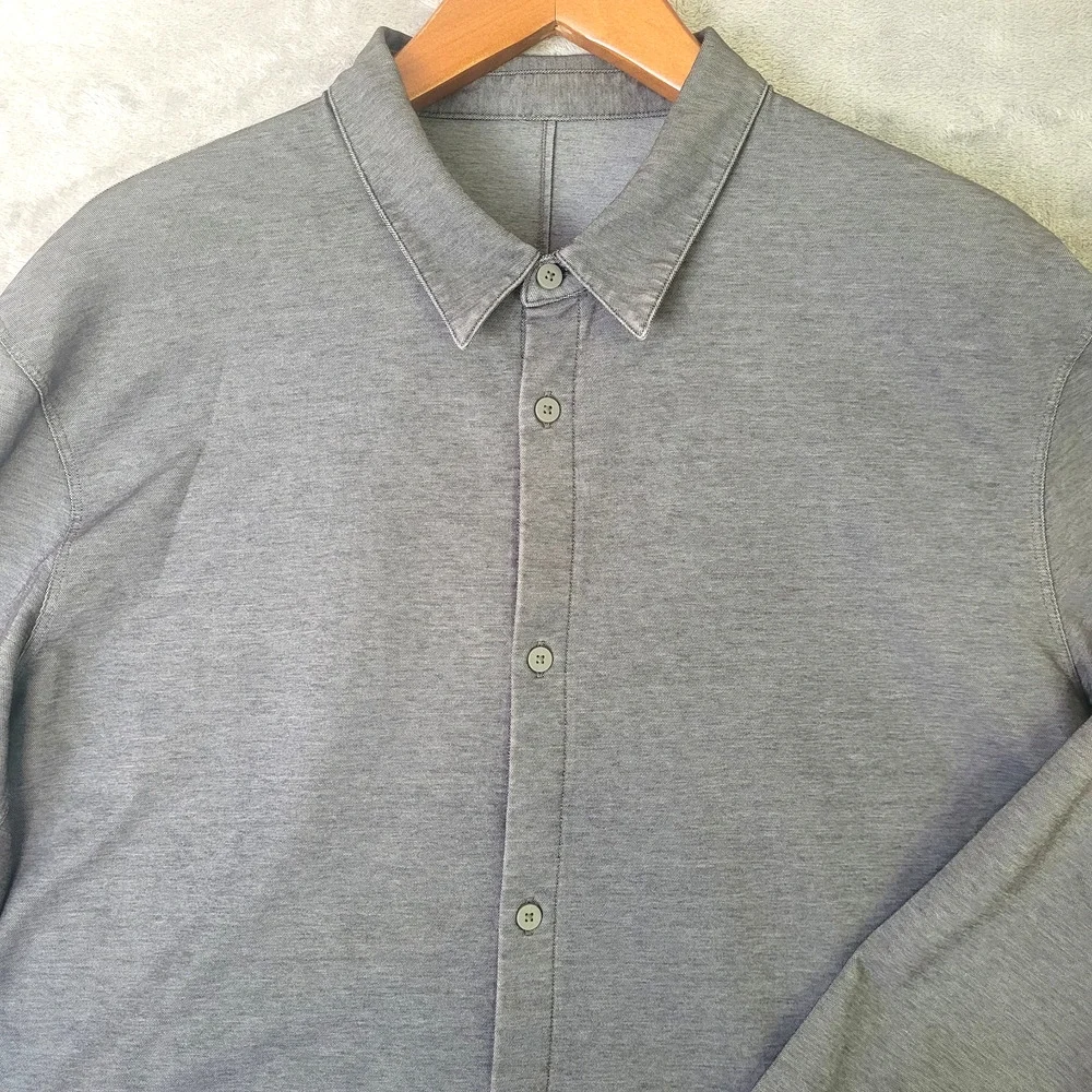 Lululemon Button Up Shirt Mens XXL Gray Performance Stretch Casual